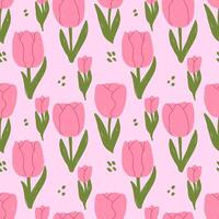 Seamless spring pattern with hand drawn tulips vector