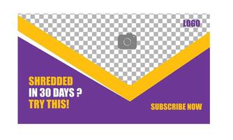 A purple and yellow background with the words shredded in 30 days vector