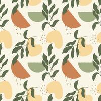 Seamless pattern in boho style, branches with leaves and abstract spots of pastel colors. Vintage texture, background vector