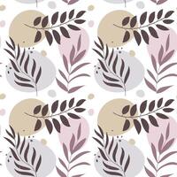 Seamless pattern in boho style, branches with leaves and abstract spots of pastel colors. Vintage texture, print, background, textile vector