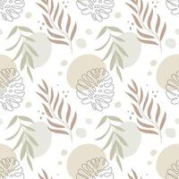 Seamless pattern in boho style, branches with leaves and abstract spots of pastel colors. Vintage texture, print, background vector