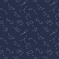 Seamless pattern with astrological constellations on the background of space. White and blue design. vector