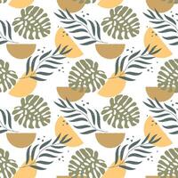 Seamless pattern in boho style, branches with leaves and abstract spots of pastel colors. Vintage texture, print vector