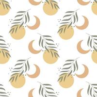 Seamless pattern in boho style, moon, sun, waves and branches with leaves. Vintage texture, print, background, textile vector