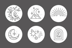 Bohemian linear logos, icons and symbols with sun, moon, flowers, heart design templates, geometric abstract elements for decoration. vector