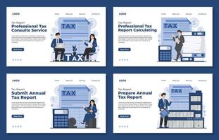 landing page template tax reports concept calculator coin financial analysis annual tax calculation online filing consultation vector
