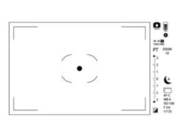 finder frame or capture photo with function icons, preview indicator, HUD and UI recorder, target square professional vector