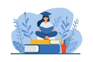 Student Reading Books for Knowledge and Graduation Success vector
