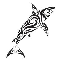 Ancient Polynesian Tattoo Art Featuring a Tribal Shark with Symbolic Warrior Patterns and Shapes vector