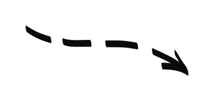 Hand drawn curved doodle dashed arrow isolated on a white vector