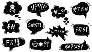 Swear word comic speech bubble set. Hand drawn doodle speech bubbles with the curses, insults, vulgar rage, swear word symbol and offensive language. Bad words in comic dialog box or frame. vector