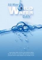 Poster's campaign of world water day with glass droplet and transparent pure water with wording of event, example texts on blue background. vector
