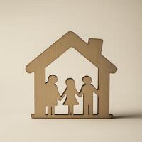 simple wooden house silhouette with family figures symbolizes unity and warmth photo