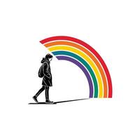 Man and Rainbow Silhouette Colorful sky vector