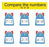 Compare the numbers. Number range up to 10. vector