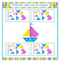 Educational logical game for kids. Find the right set of geometric shapes. vector