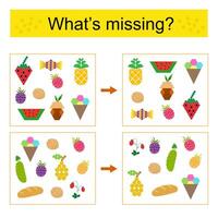Puzzle game for kids. Find the missing object vector