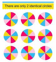 Educational game for kids. Need to find two identical circles. illustration. vector