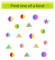 Educational game for kids. Need to find one of a kind geometric shape. vector