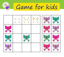 Puzzle task, game for preschool kids. Developing numeracy skills. Cartoon butterfly. vector