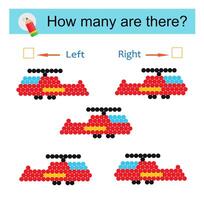 Left or Right. Educational game for kids. Count how many helicopters are turned left and how many are turned right. vector