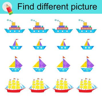 lógica juego para niños. encontrar diferente fotografía. vector