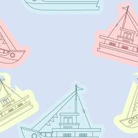 Editable Outline Style Side View Ship Vectorized Illustration in Various Pastel Colors as Seamless Pattern for Creating Background of Transportation Vehicle and Historical Education Related Design vector