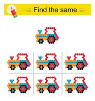 Puzzle game for kids. Task for development of attention and logic. Need to find same tractor. vector