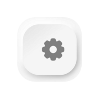 White button with a gear icon on a flat shape flat png
