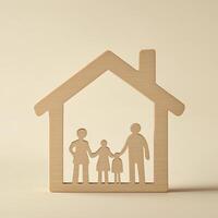 simple wooden house silhouette with family figures symbolizes unity and love photo