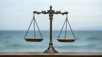 photograph of scales of justice symbolizing balance and fairness, set against serene background photo