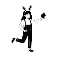 Child in bunny ears running with a cookie during a festive celebration vector