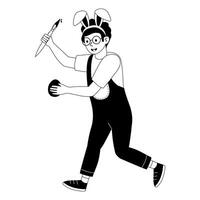 Playful character in bunny ears engaging in a fun activity with a pen and ball vector