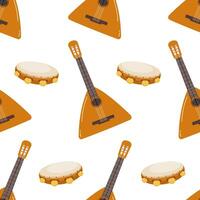 Musical instruments pattern featuring balalaika and tambourine designs on a white background vector