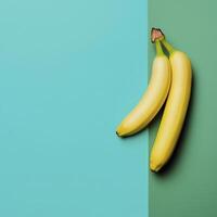 Fresh bananas on vibrant background, showcasing their bright yellow color and smooth texture photo