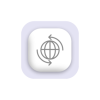 A white button with an arrow pointing to the globe png