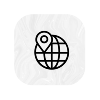 A black and white icon of a globe with a pin on it png