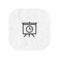 A white square icon with a clock on a tripod png