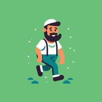 Man with a beard and mustache in overalls and a cap. illustration vector
