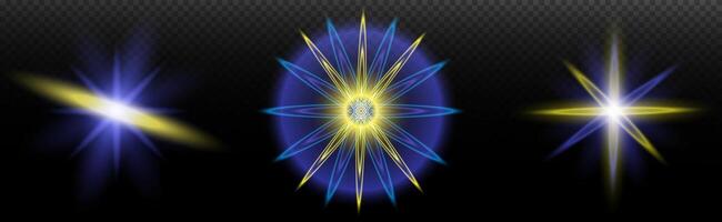 three different colored light rays on a black background vector