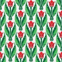 a pattern with red tulips on a white background vector