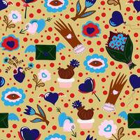 a pattern with hearts, flowers and other objects vector