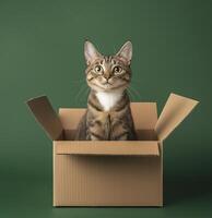 Curious cat in box, playful expression photo