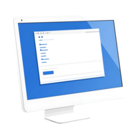 A desktop computer with a blue screen on it png
