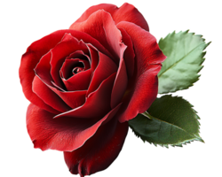 Vibrant Red Rose With Green Leaves On Transparent Background png