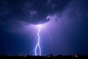 lightning strikes over a dark sky with a large cloud in the background photo