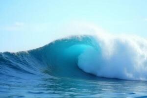 Stunning Turquoise Ocean Wave Crashing Vibrant Blue Water Surfing Background Image photo