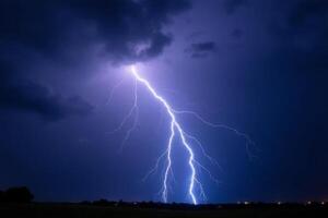 lightning bolt striking over a field photo
