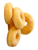 Brown sugar glazed cinnamon donuts in vertical pile isolated with clipping path in file format png