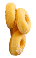 Four brown sugar glazed cinnamon donuts in stack isolated with clipping path in file format png